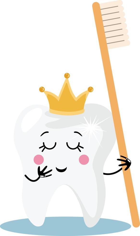Funny tooth holding a toothbrush vector