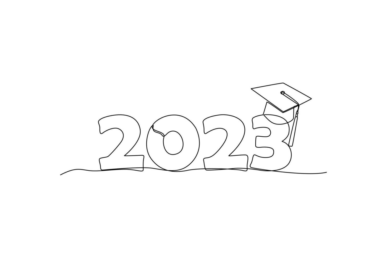 continuo uno línea dibujo clase de 2023. felicidades graduados graduación concepto. soltero línea dibujar diseño vector gráfico ilustración.