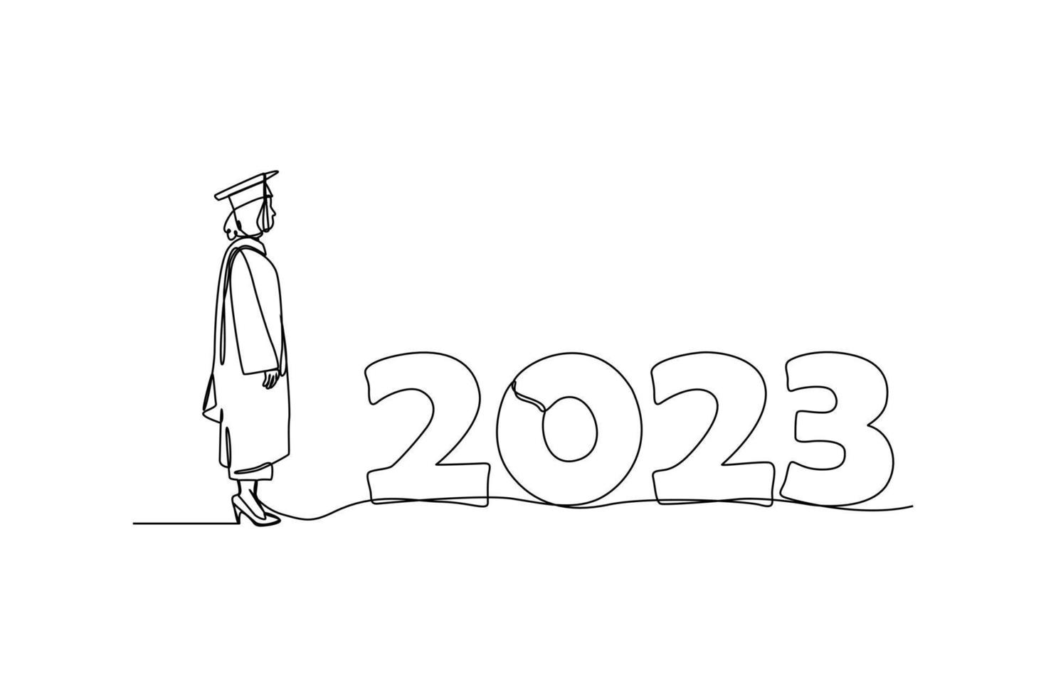 continuo uno línea dibujo clase de 2023. felicidades graduados graduación concepto. soltero línea dibujar diseño vector gráfico ilustración.