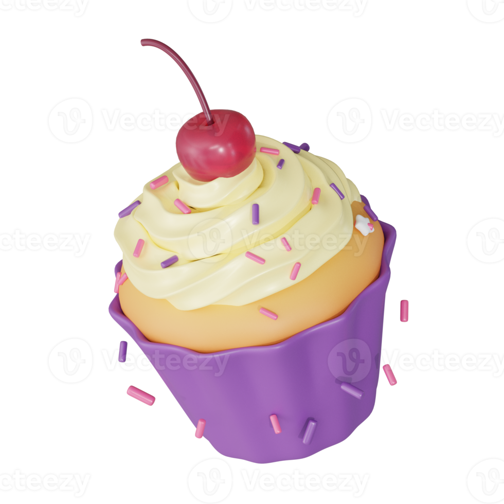 Cheese cupcake with cherry 3d sweets icon png