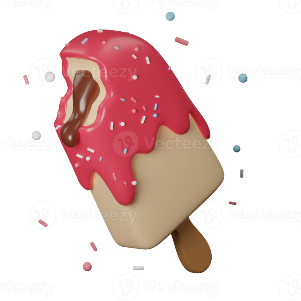 Strawberry and chocolate stick ice cream 3d sweets icon png