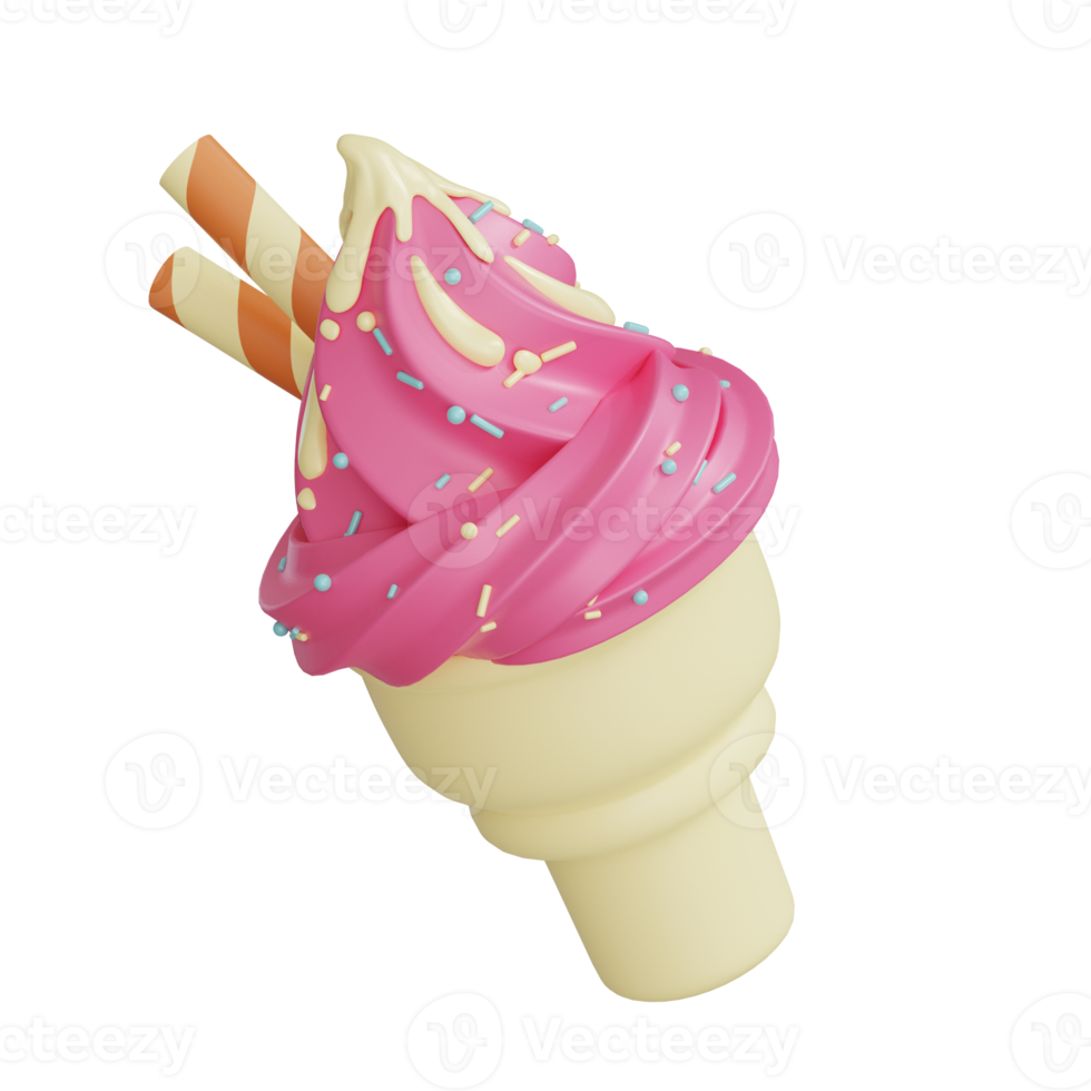 morango cone gelo creme 3d doces ícone png
