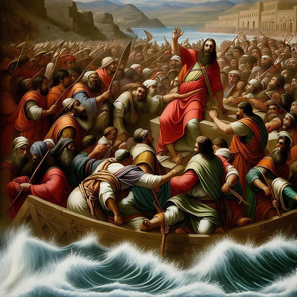 Moses with Israelites Biblical Exodus Event Illustration photo