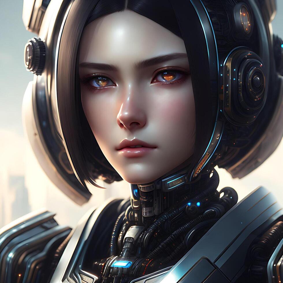 Portrait of An Ultra Realistic Surreal Mechanical Robot in Anime Style Realistic 3D Illustration photo