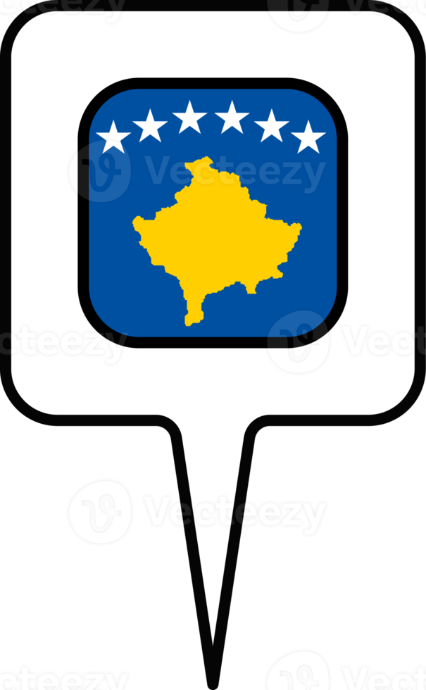 Kosovo flag Map pointer icon, square design. png