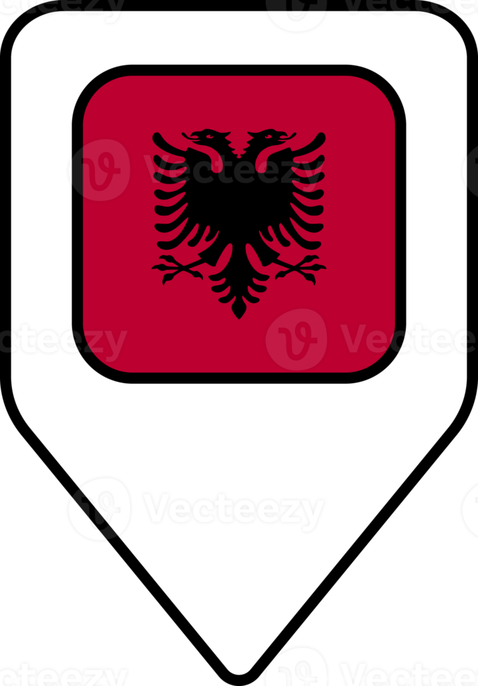 Albania flag map pin navigation icon, square design. png