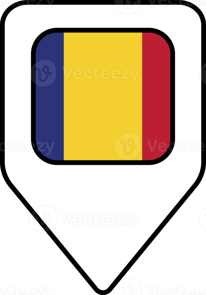 Romania flag map pin navigation icon, square design. png