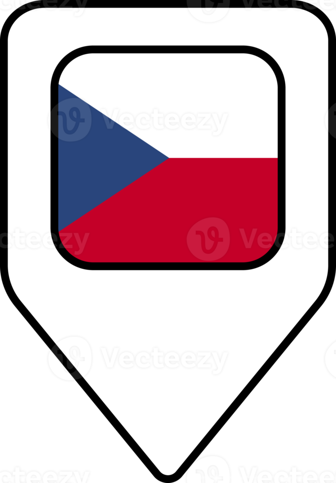 Czech flag map pin navigation icon, square design. png