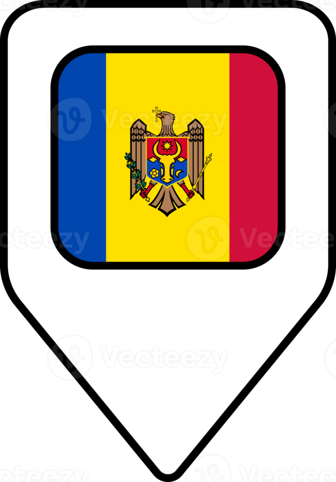 Moldova flag map pin navigation icon, square design. png