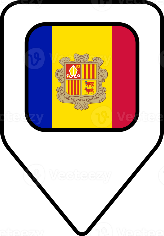 andorra flagga Karta stift navigering ikon, fyrkant design. png