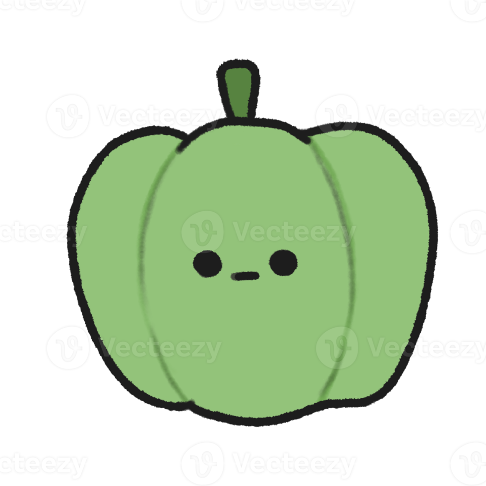 Hand-drawn Cute green bell pepper, Cute vegetable character design in doodle style png