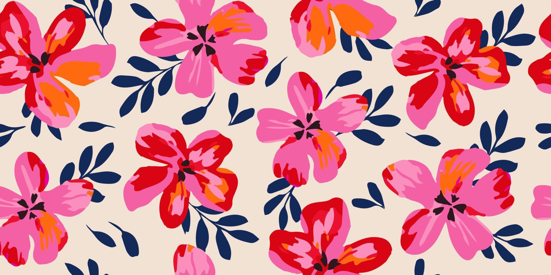 mano dibujado flores, sin costura patrones con floral para tela, textiles, ropa, envase papel, cubrir, bandera, interior decoración, resumen antecedentes. vector