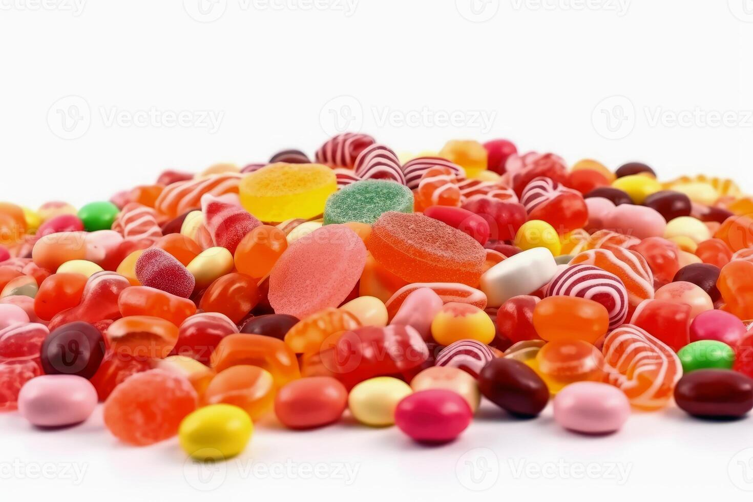 A lot of candy on a white background created with technology. photo