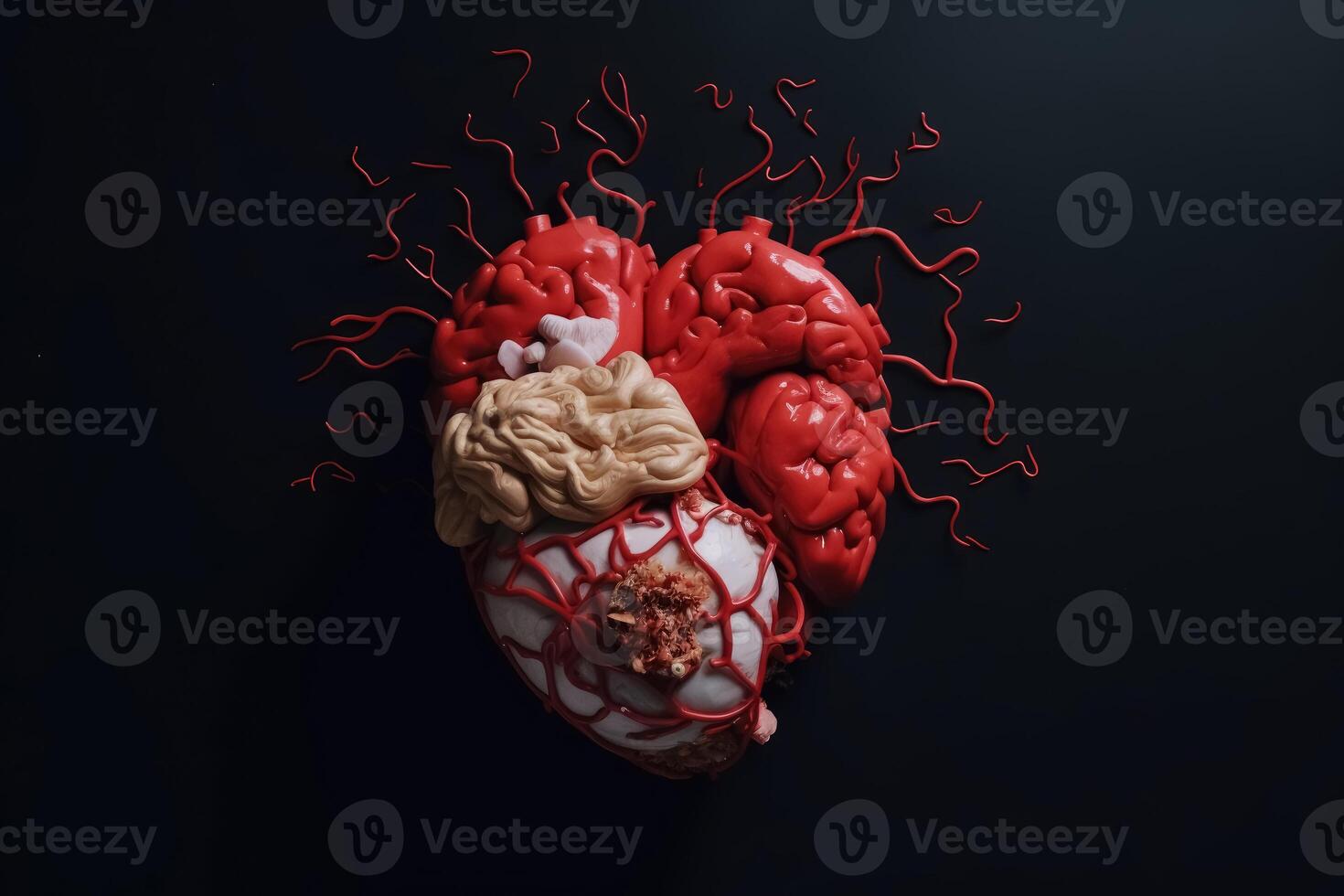 A heart shaped mixture of a human heart and brain. photo