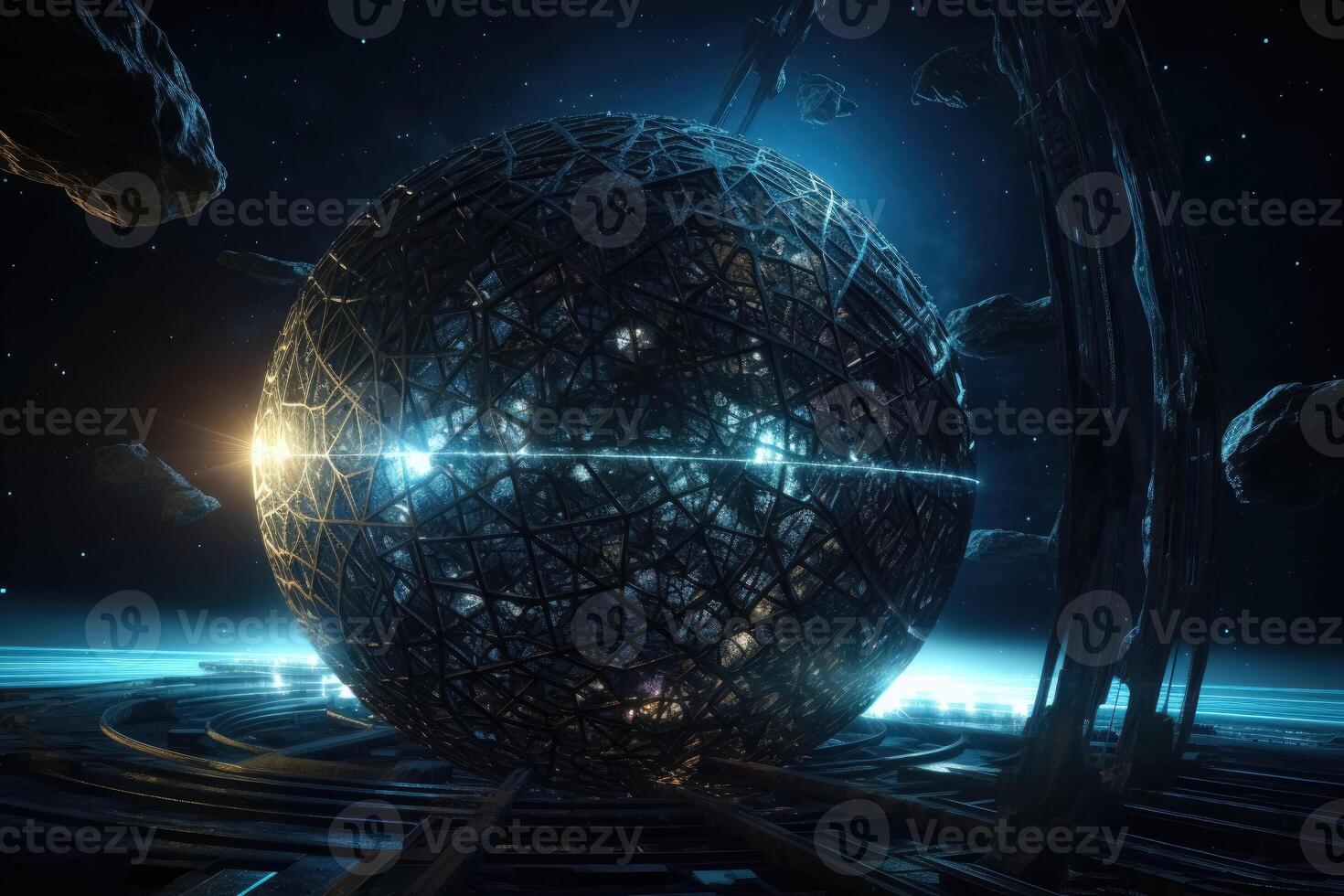 Dyson Sphere in space spans a star created with technology. photo