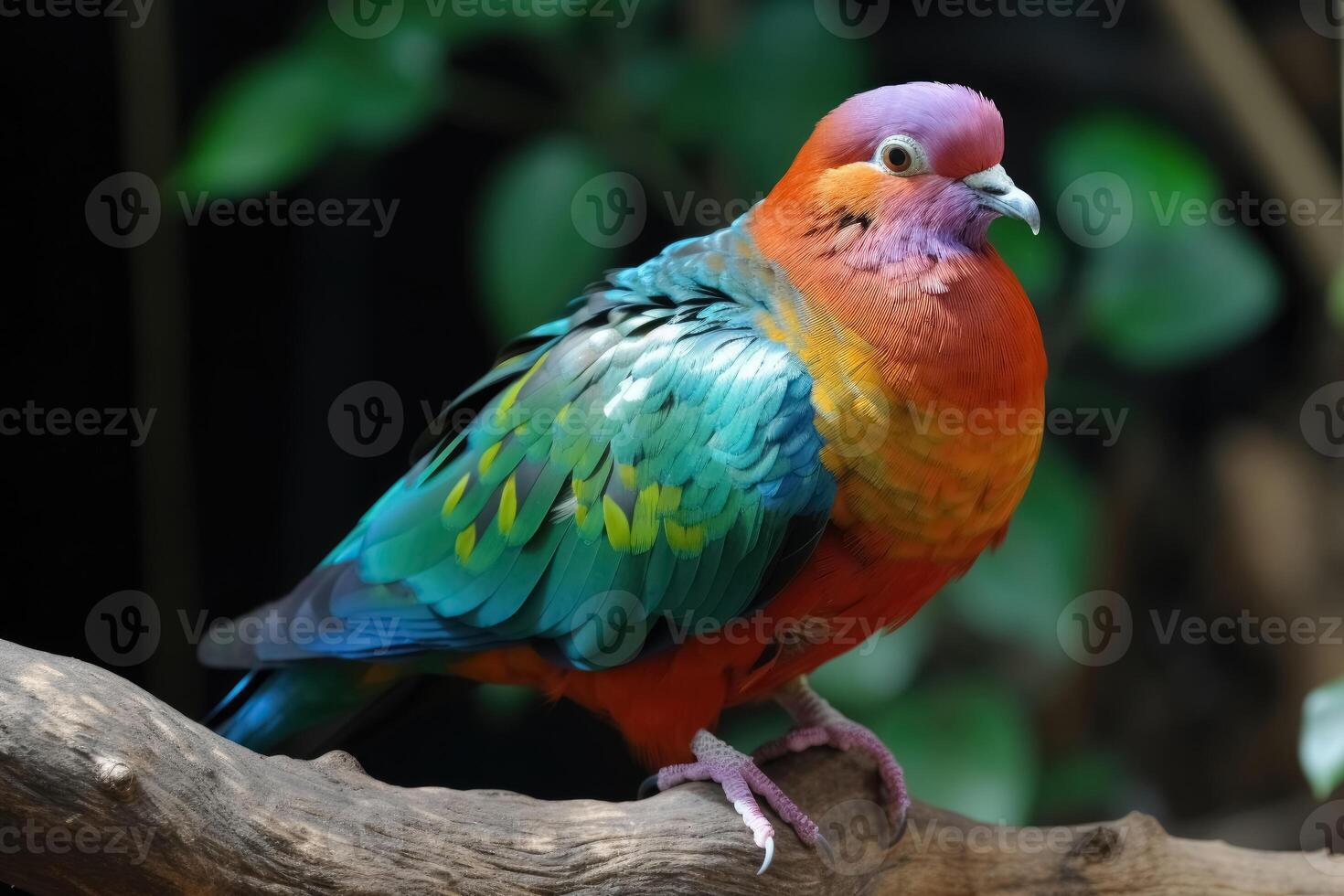 A dove thinking it is a colorful parrot created with technology. photo