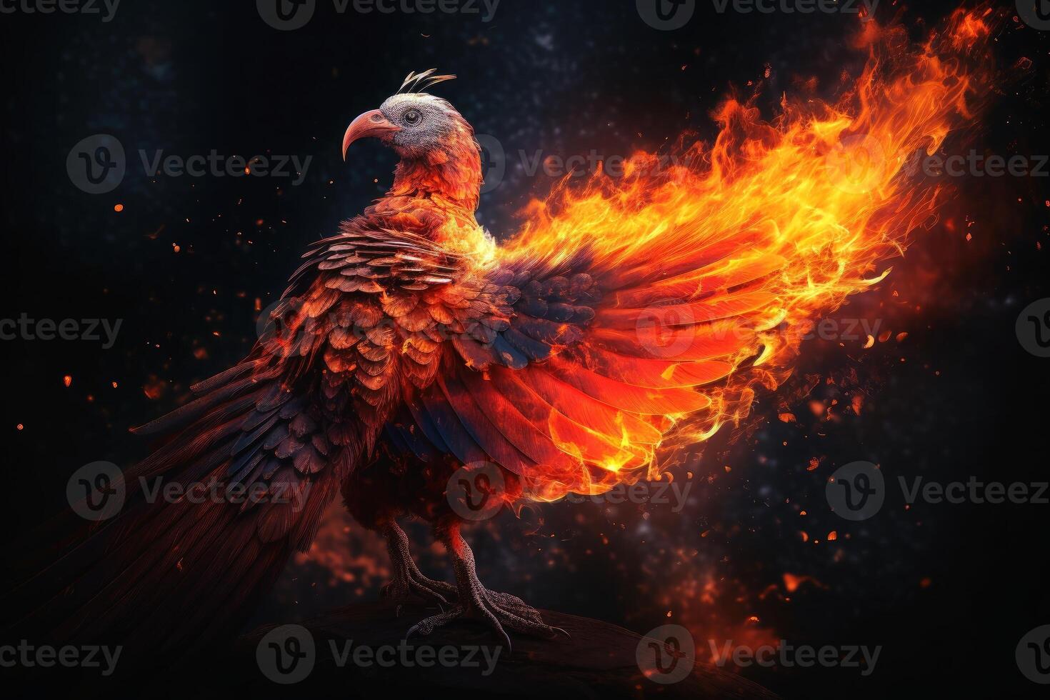 A burning Phoenix birds from the ashes created with technology. photo