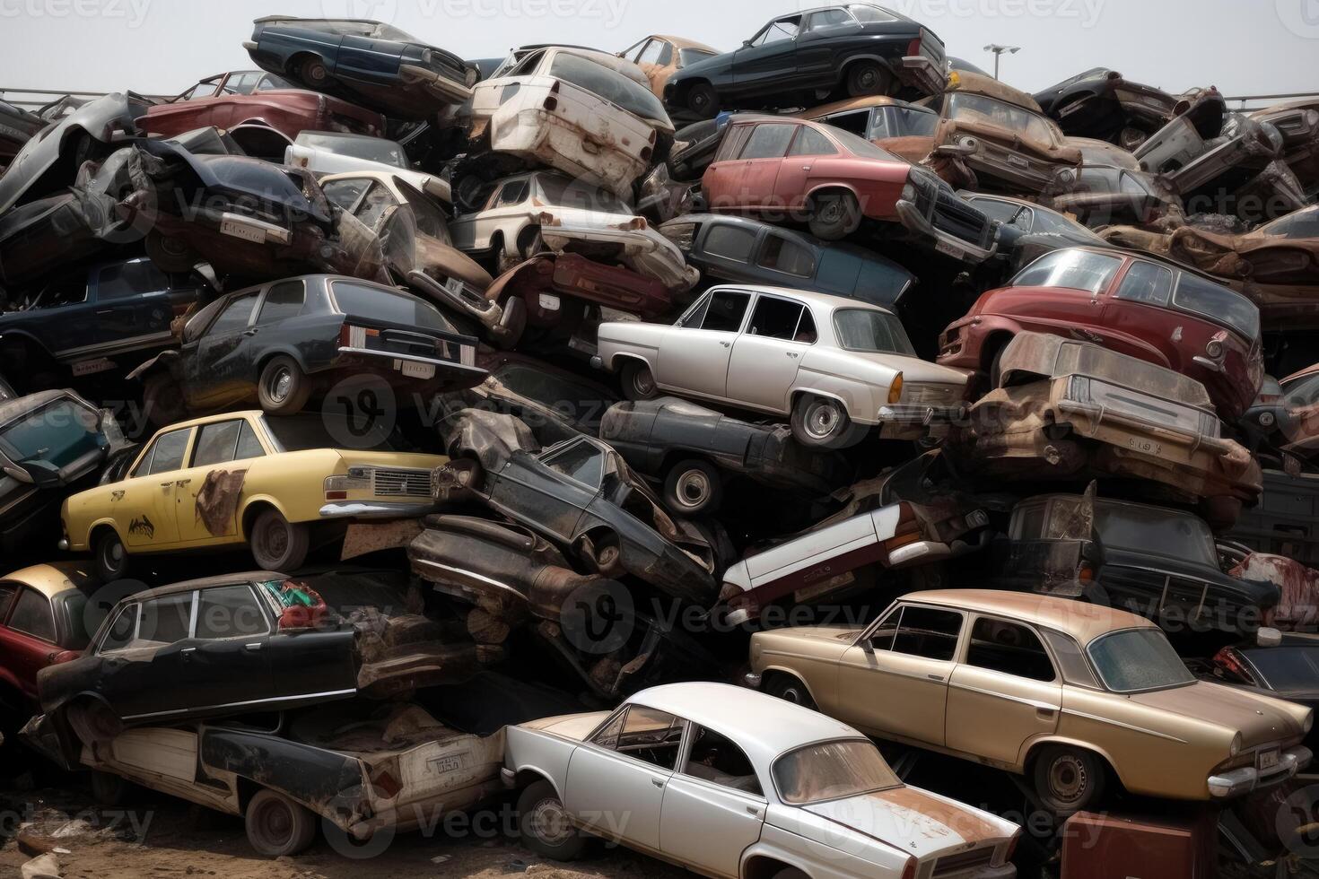 A pile of cars created with technology. photo