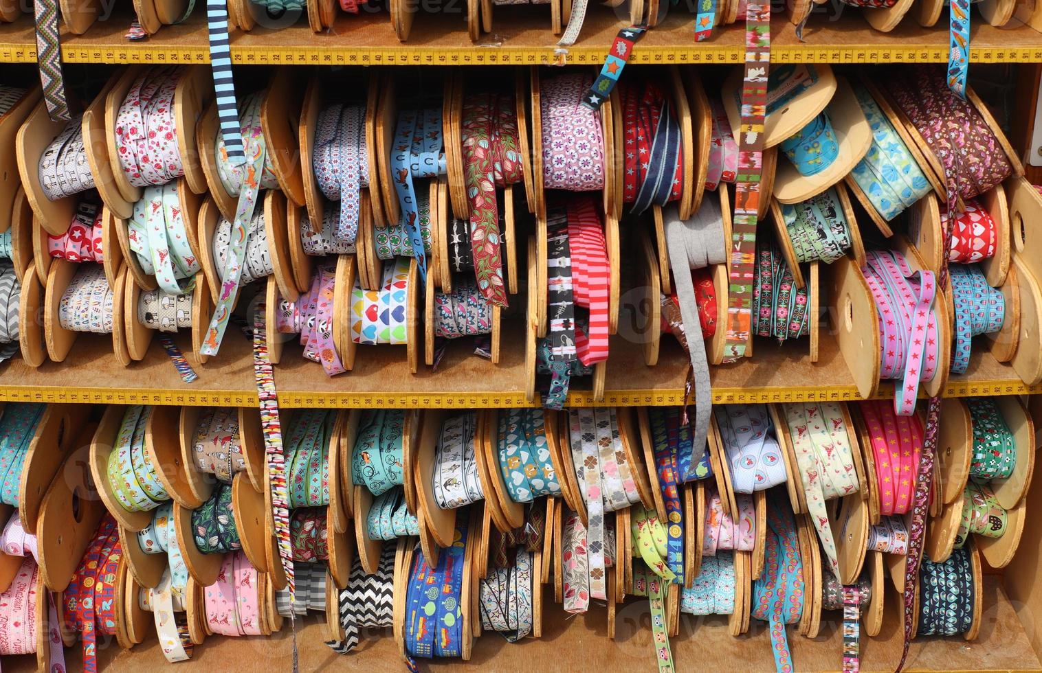 Samples of cloth and fabrics in different colors found at a fabrics market in Germany photo