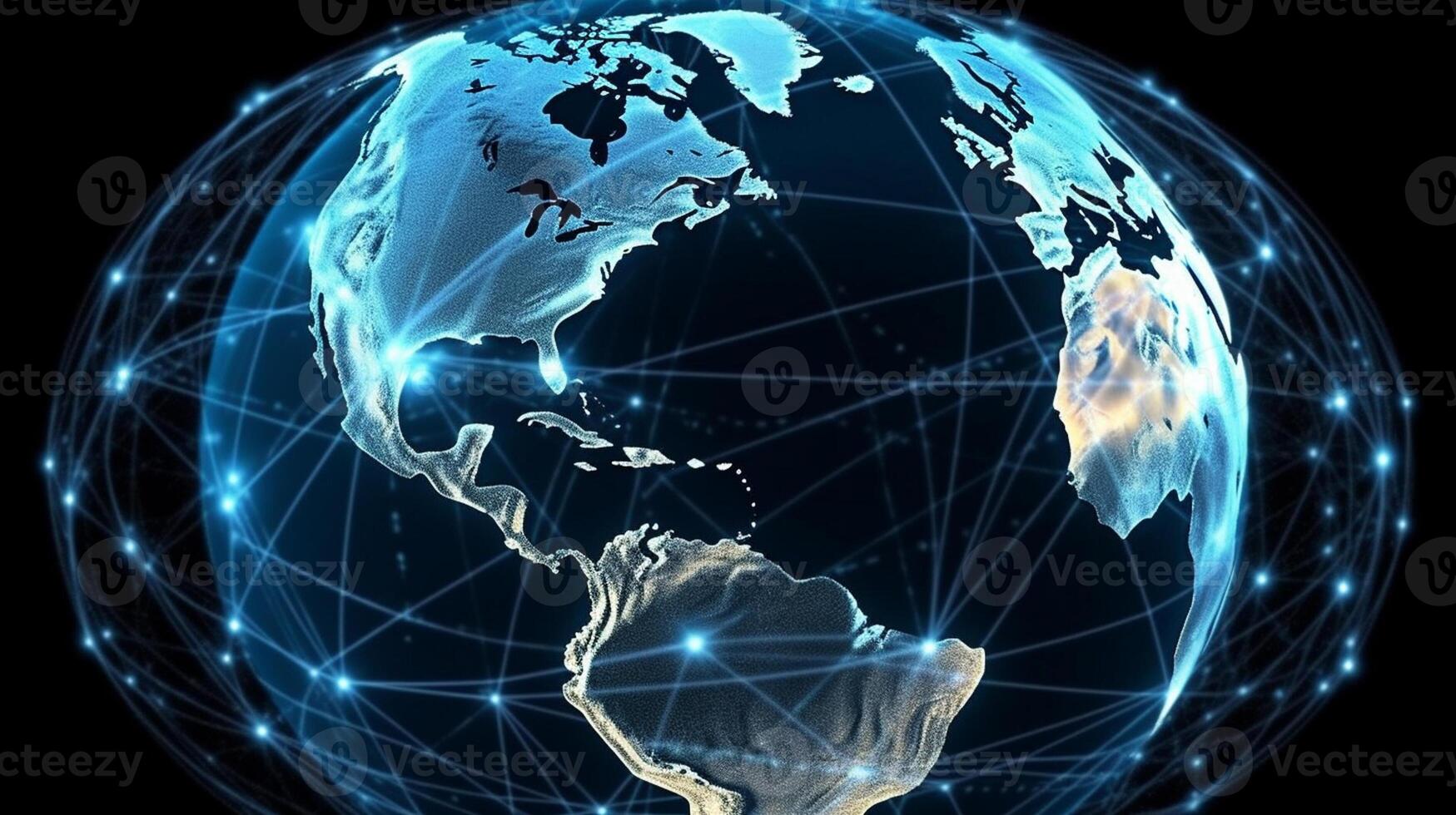 Global network connection over planet Earth. 3d rendering toned image photo