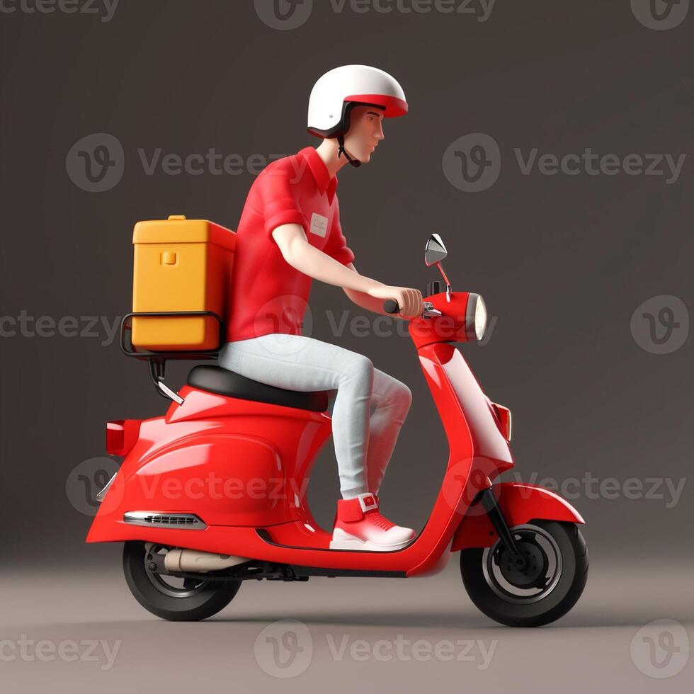 Photo of delivery man on a scooter with boxes delivery service concept