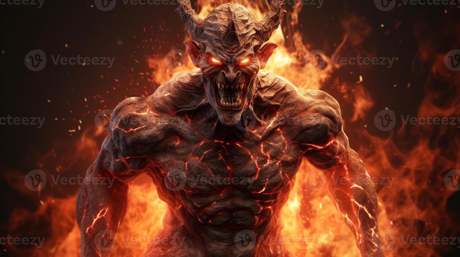 a big devil burning in fire photo