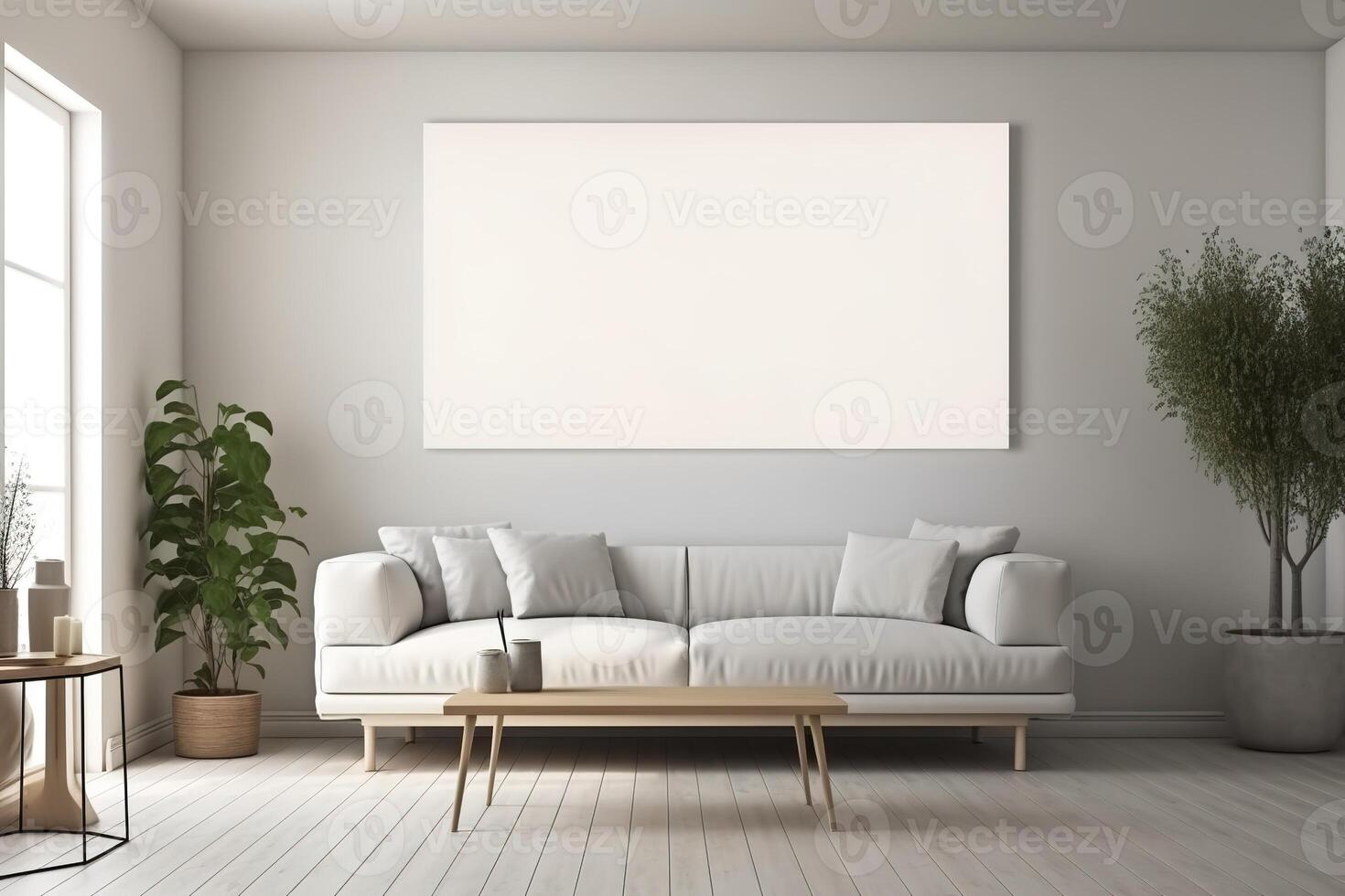 Blank White Canvas Inside of a Living Room for a Wall Art Mockup Illustration with photo