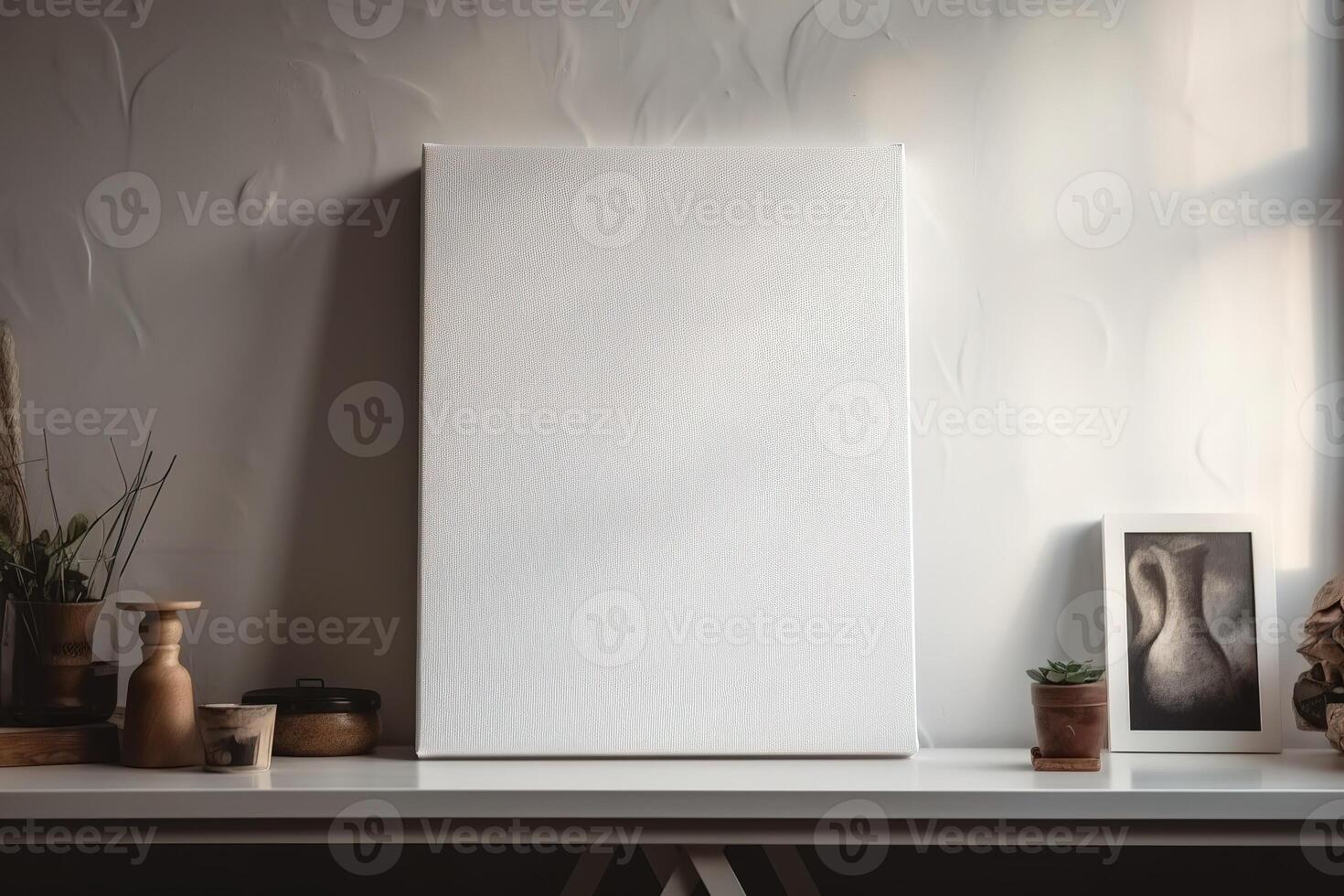 Blank White Canvas Inside of a Living Room for a Wall Art Mockup Illustration with photo