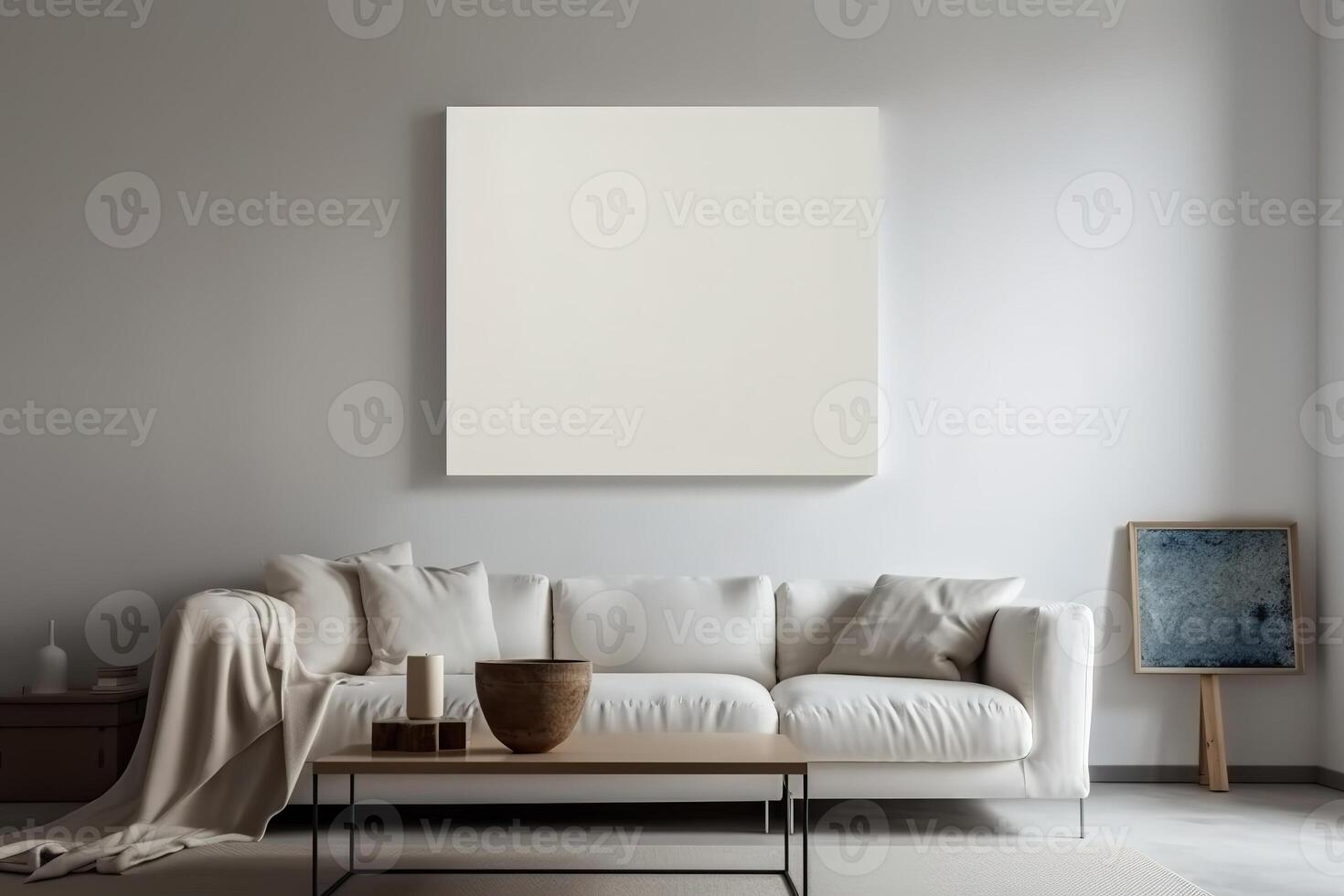 Blank White Canvas Inside of a Living Room for a Wall Art Mockup Illustration with photo