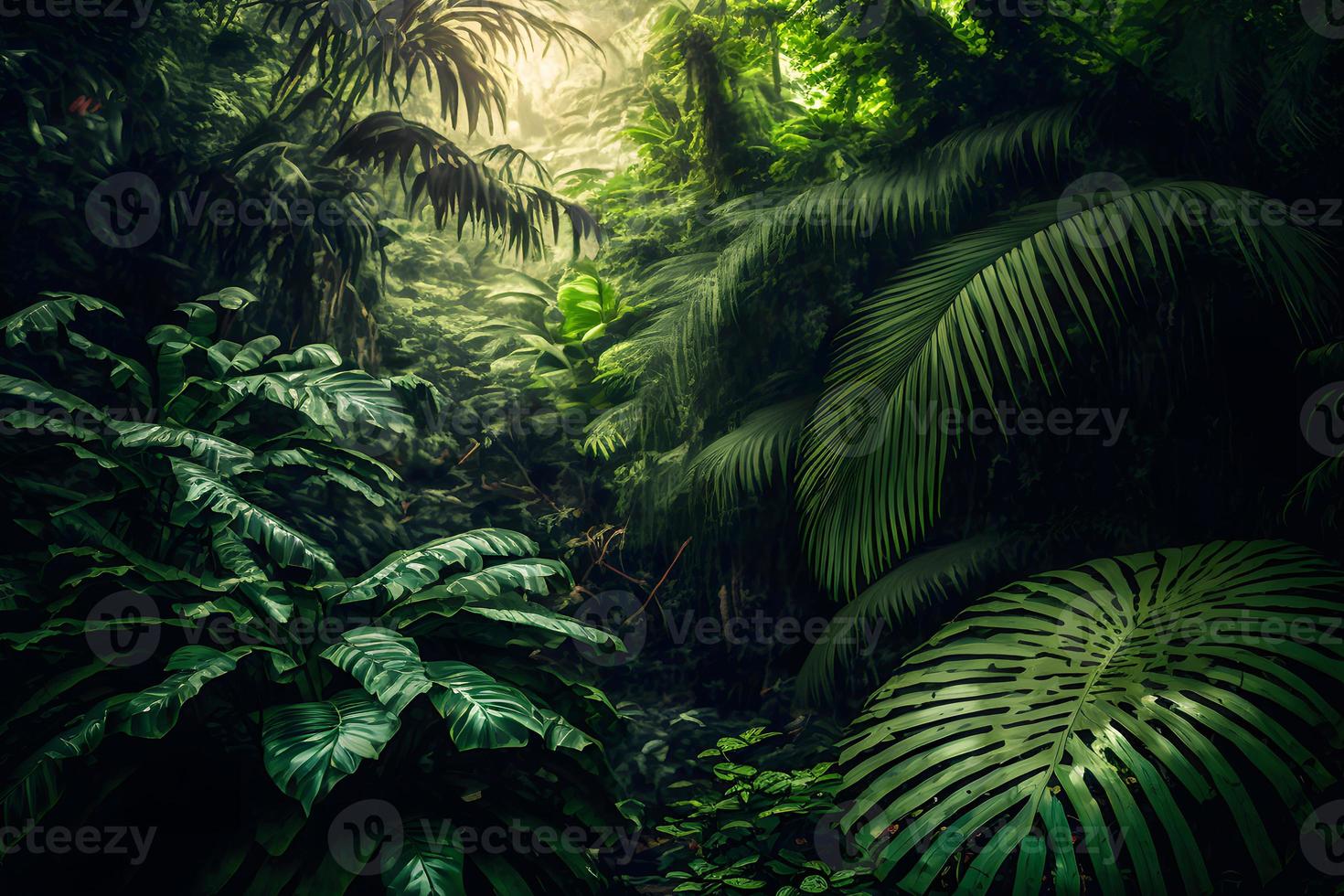Asian tropical jungle rainforest in daytime. Neural network generated art photo