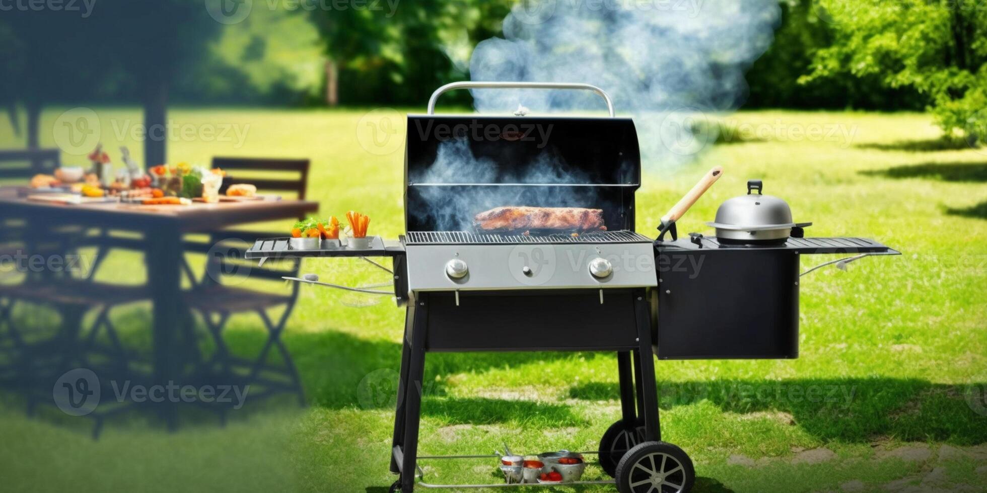 Barbecue Grill In The Open Air. Summer Holidays photo