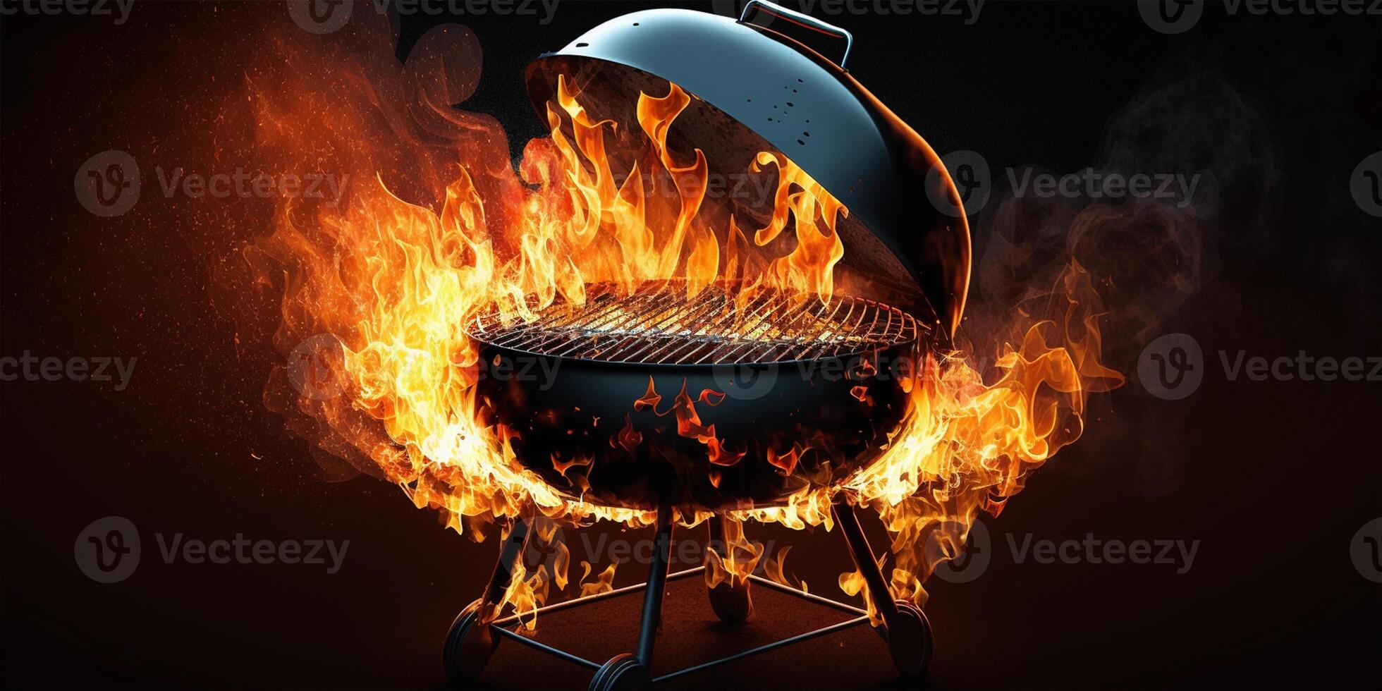 Barbecue Grill with Fire on Open Air. Fire flame photo