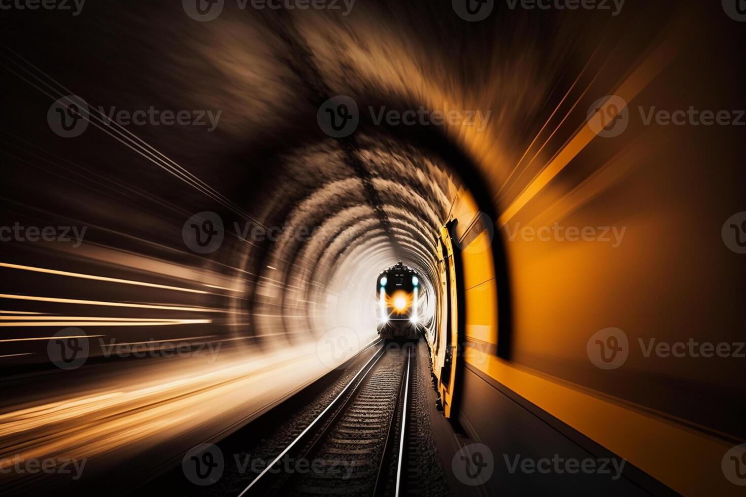 Motion blur of train moving inside tunnel photo