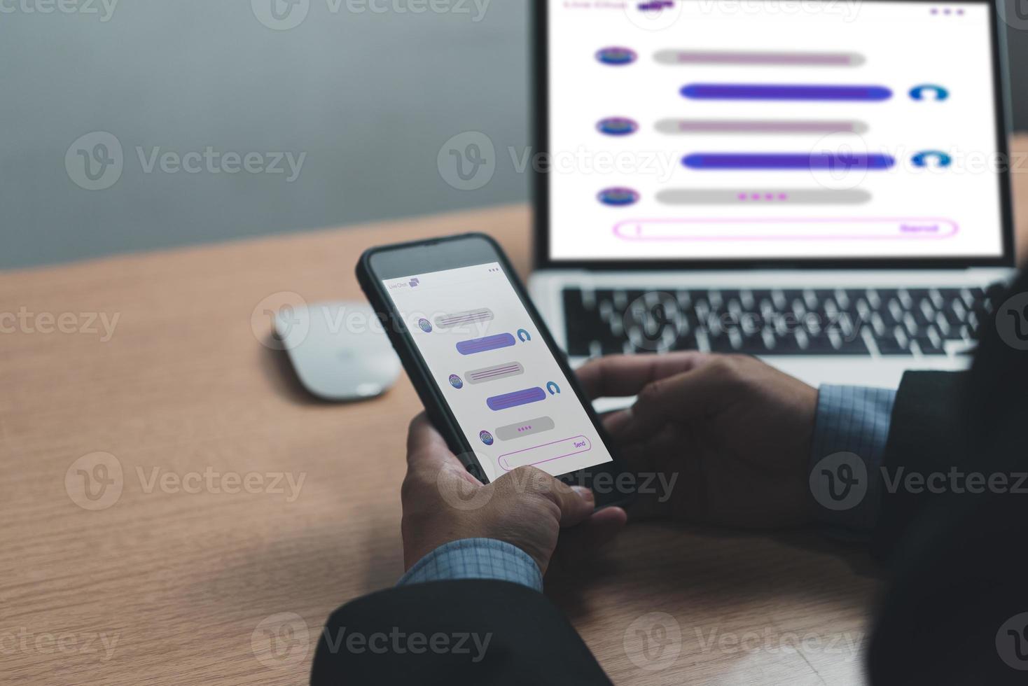 Chatbot conversation Ai Artificial Intelligence technology online customer service. ChatGPT, Digital chatbot, robot application, OpenAI generate. Futuristic technology.Virtual assistant on internet. photo