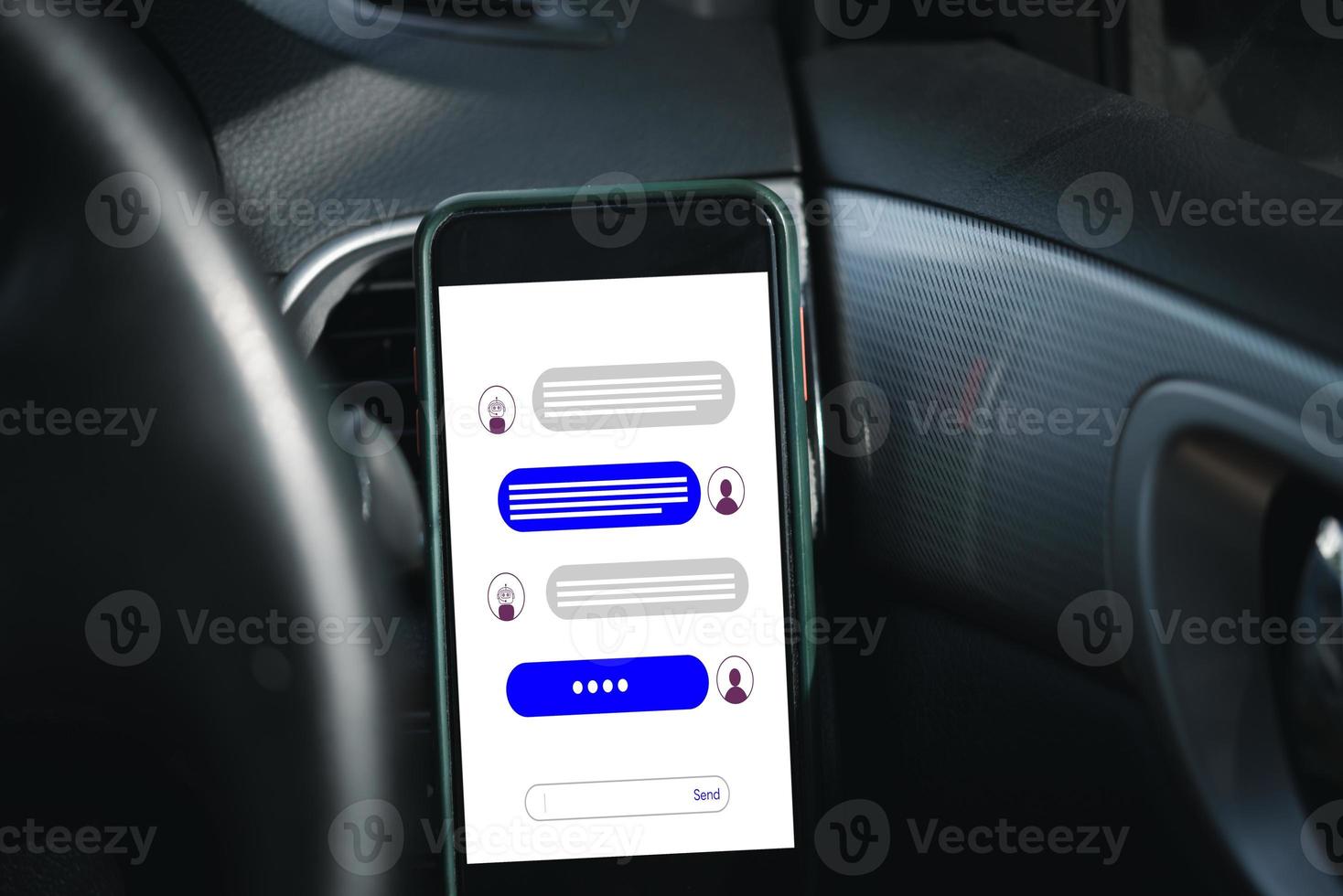 smartphone in car chatbot with artificial intelligence technology virtual information and customer support, Chat AI Digital chatbot, robot application, OpenAI generate. photo