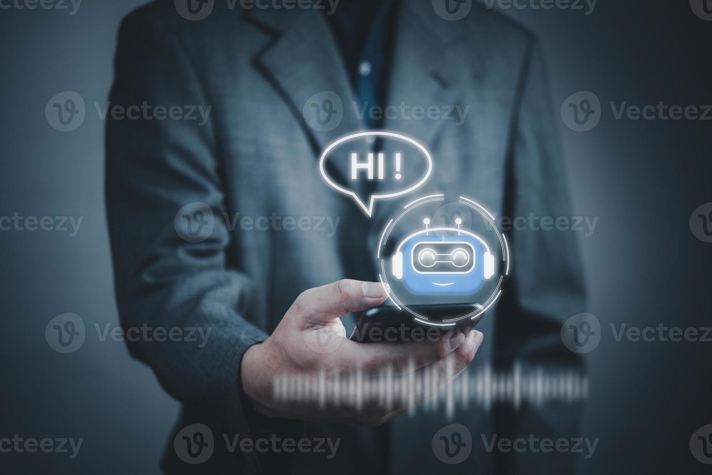 Chatbot conversation Ai Artificial Intelligence technology online customer service. ChatGPT, Digital chatbot, robot application, OpenAI generate. Futuristic technology.Virtual assistant on internet. photo