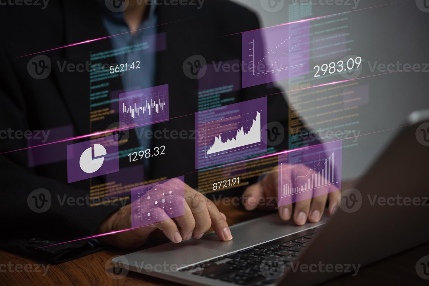 Business Intelligence Dashboard visual display of Marketing Data Analytics provides of key metrics and KPI economic analysis and investment finance and marketing planning, Big data Graphs Charts. photo