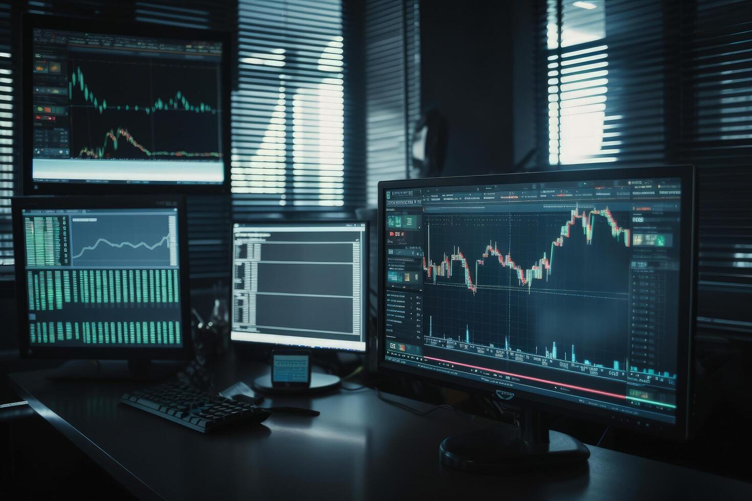 Online trading and share market concept on the computer screen. Trading and Cryptocurrency management office illustration. Modern office and computer data management. . photo