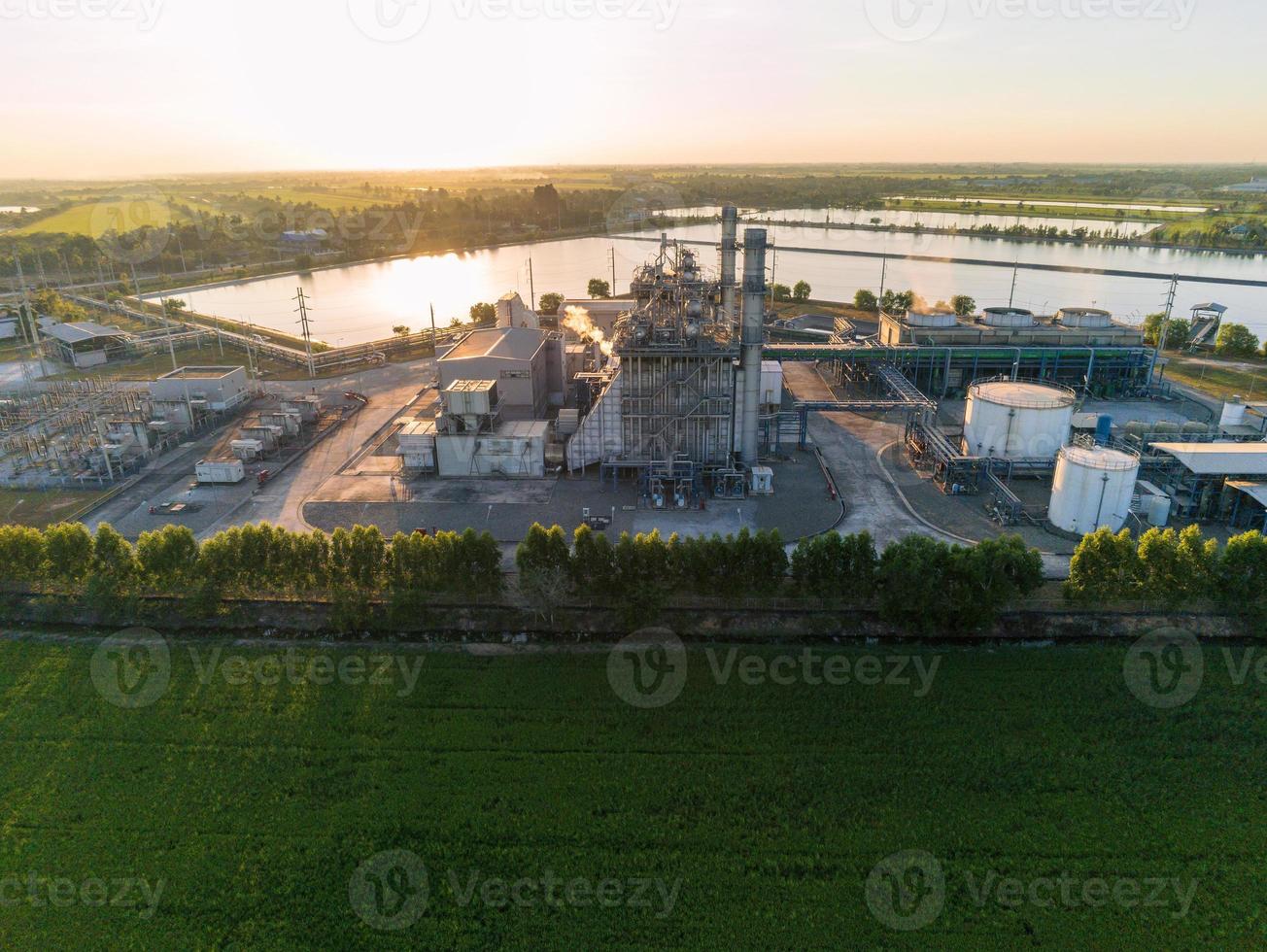 Aerial view of Oil and gas industry  facility for storage of oil and petrochemical products.Refinery oil and gas factory power and fuel energy.engineering concept. photo