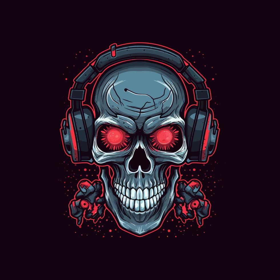 Logo of an angry skull wearing headphones designed in esports illustration style vector