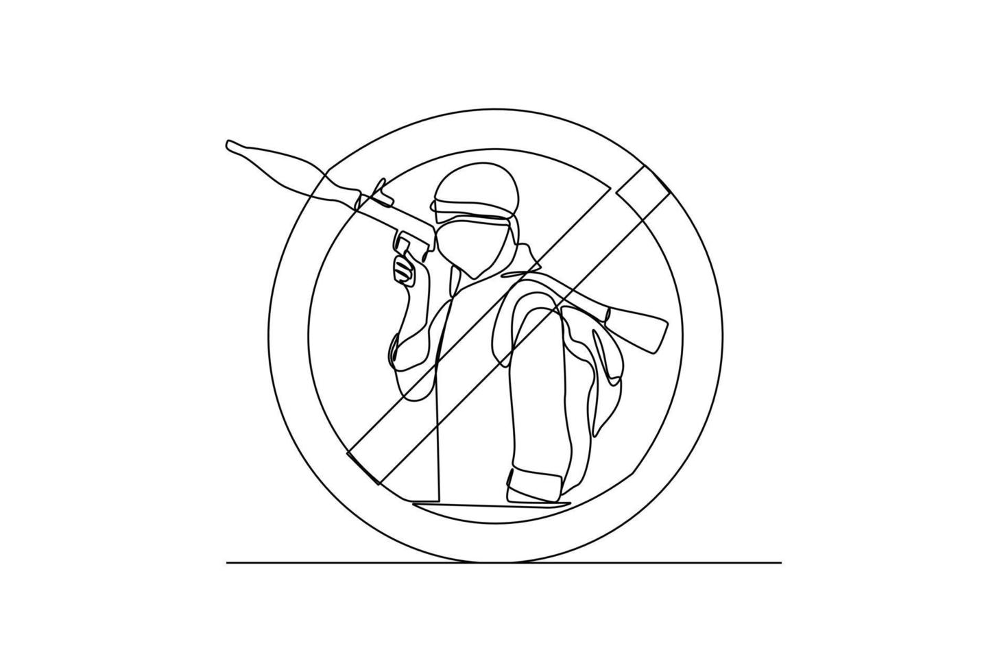 Single one line drawing say no terrorism. Anti terrorism concept. Continuous line draw design graphic vector illustration.
