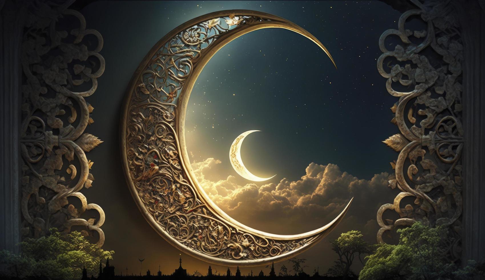 Ramadán creciente luna, generar ai foto