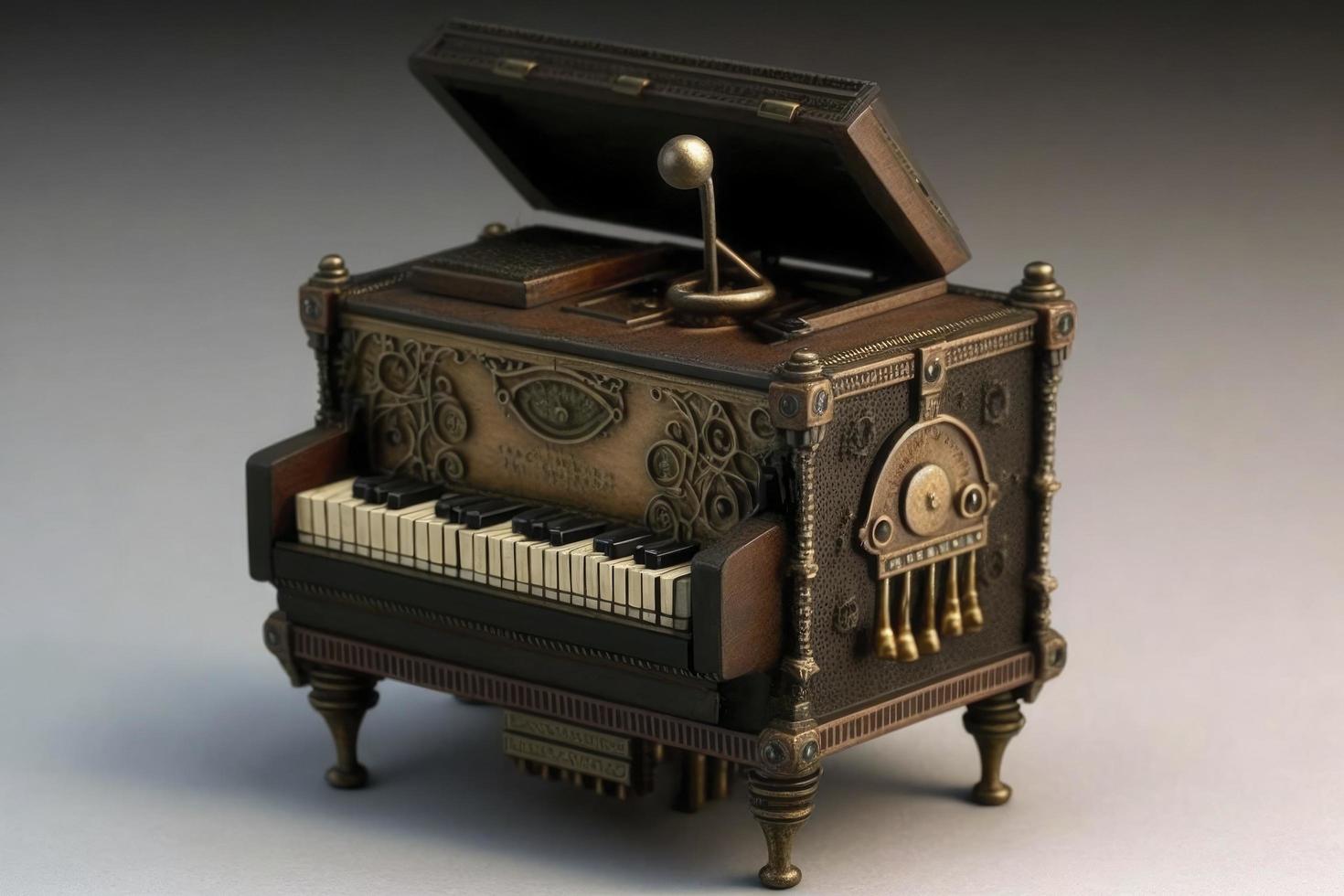 a steampunk toy mini piano, steampunk photo