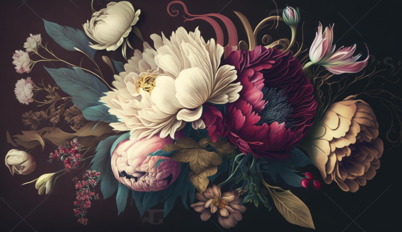 Vintage bouquet of beautiful flowers. Floral background. Abstract pattern with beautiful spring flowers. Created with photo