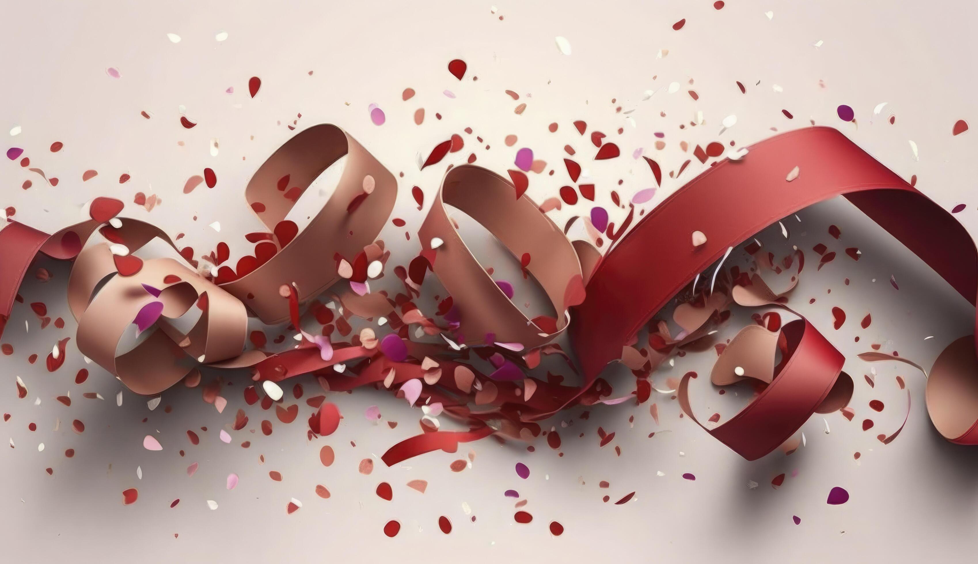 Confetti and paper streamer for Valentine's Day. Generative AI