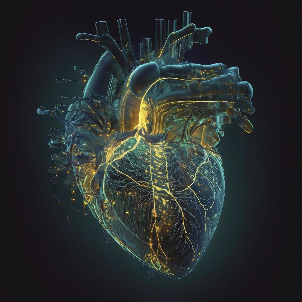 Human heart Medical and health care conceptual illustration, 3d render, Generate Ai photo