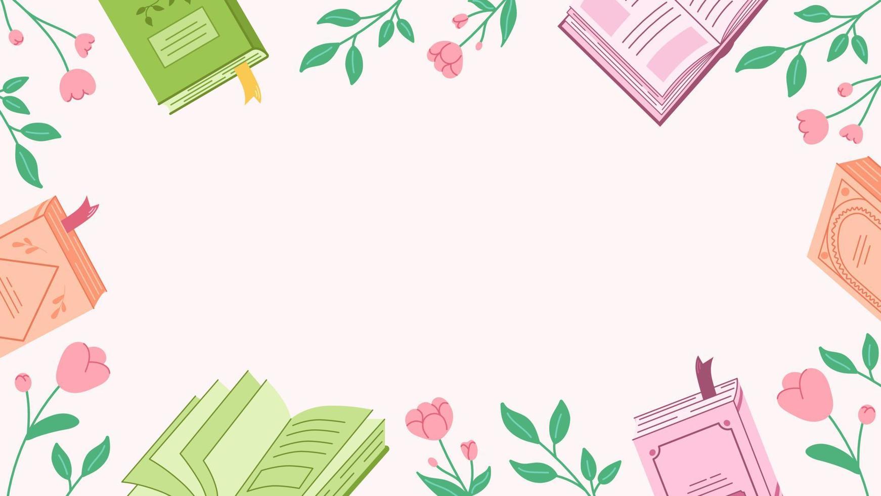 Spring background with flowers and books. Banner poster template with place for text useful to use for invitations, promotion, sales, offer. vector