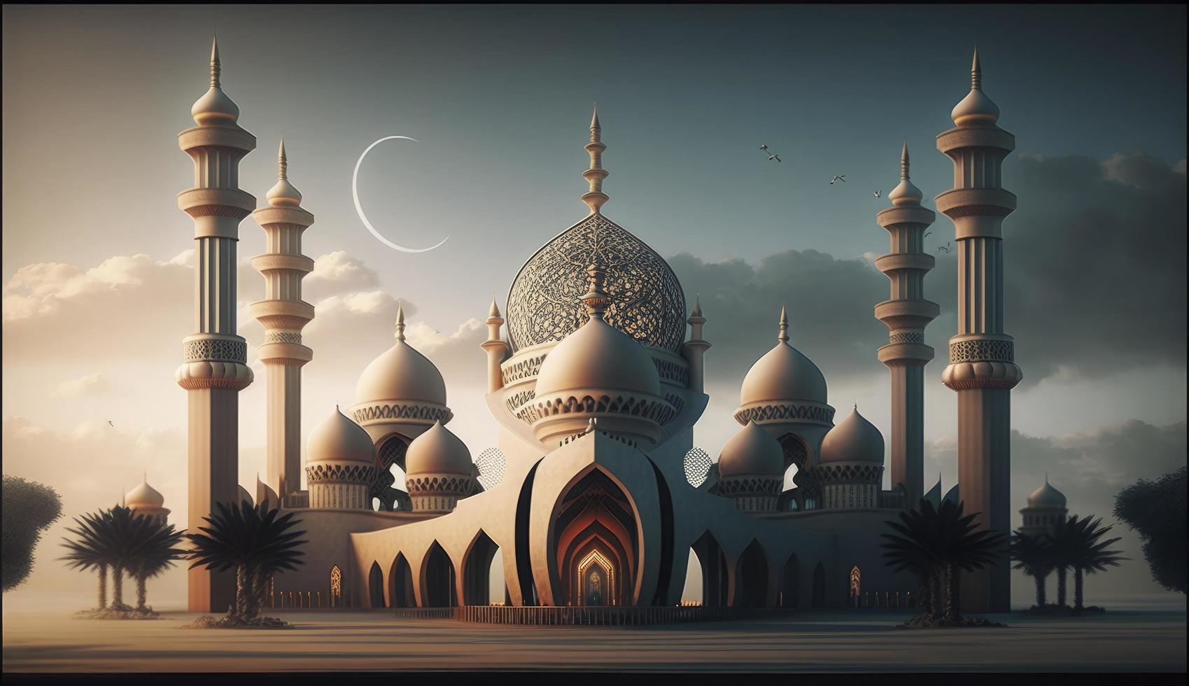 illustration of amazing architecture design of muslim mosque ramadan kareem, islamic architecture background ramadan kareem, Islamic Mosque, Ramdan, ramzan, eid, culture, arab, Generate Ai photo