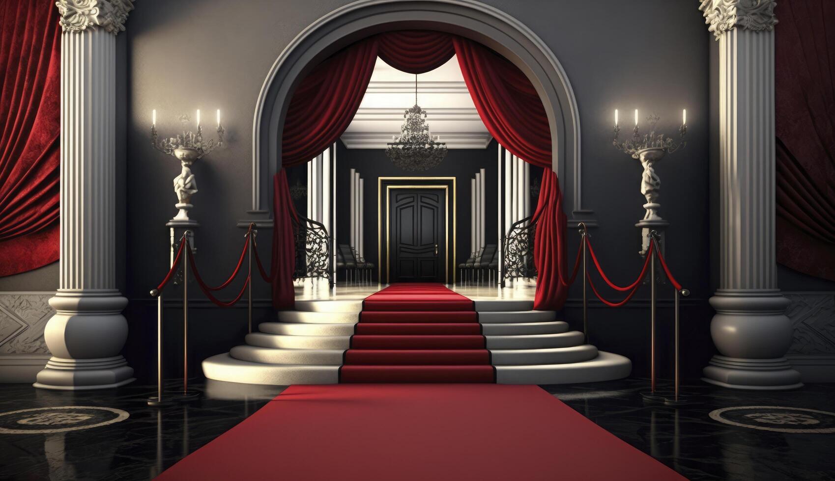 VIP luxury entrance with red carpet. Postproducted digital illustration. photo