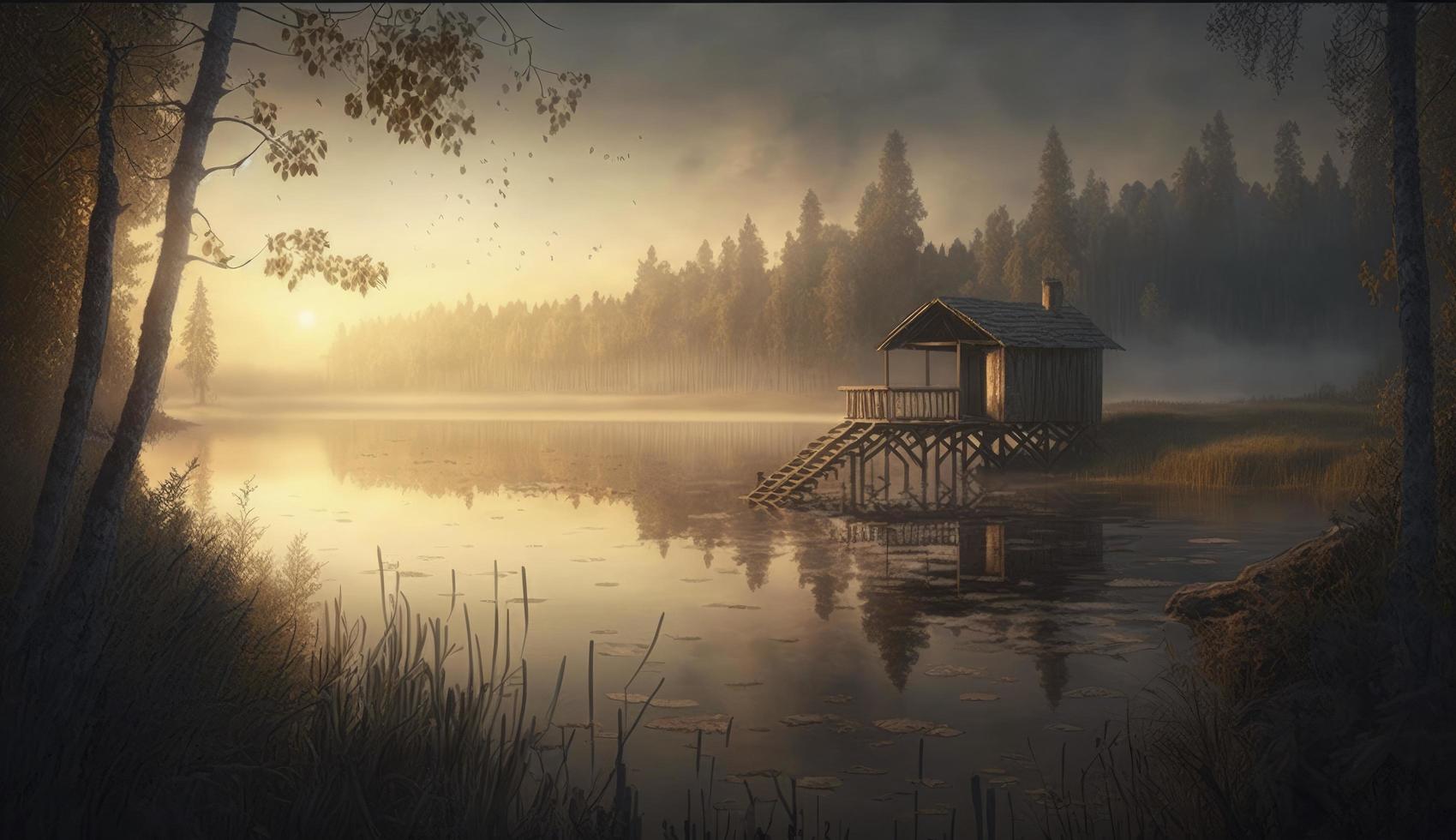 morning at the lake, Generate Ai photo